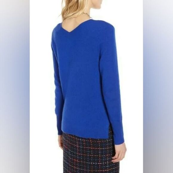 Halogen Cobalt Blue Cashmere Double V-Neck Sweater M - Picture 4 of 7